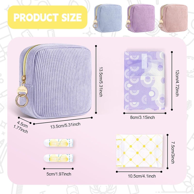 Playexen Period Bag for Teen Girls, Corduroy Sanitary Napkin Storage Bag, Menstrual Pad Pouches Tampon Holder for Purse - Image 2